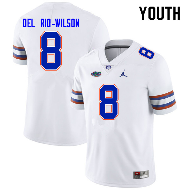 Youth #8 Carlos Del Rio-Wilson Florida Gators College Football Jerseys Sale-White - Click Image to Close